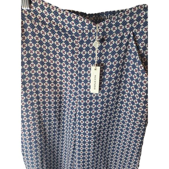 Max Studio Blue Patterned Crepe Wide Leg Pants, NWT, Medium - Picture 2 of 6